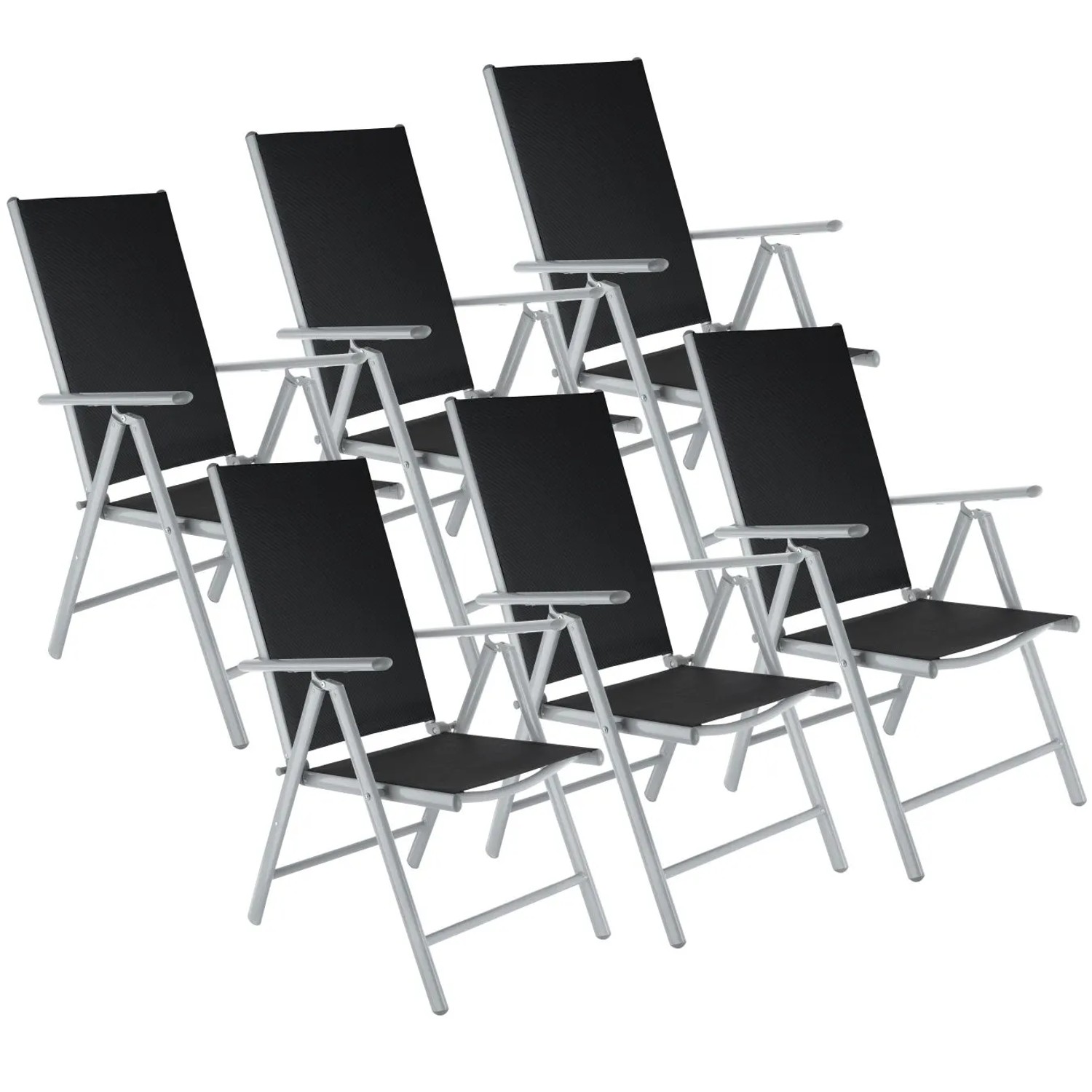 Thumbnail - Tectake Gartenstuhl Marilena Klappbar Textilenegewebe Mit Aluminiumgestell 6Er Setschwarz Silber