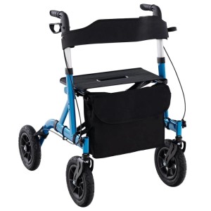 Costway Rollator blau mit Sitz, Luftbereifung und Tasche. Faltbarer Rollator bis 136 kg.