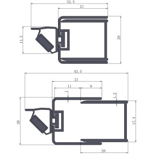 Technische Zeichnung: Sanotechnik Nischen-Magnetprofil Elite, Zubehör für Duschen mit Maßen.