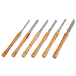 EBERTH Drechselmesser Set, 6 HSS Drechseleisen mit Holzgriffen im Holzkoffer.