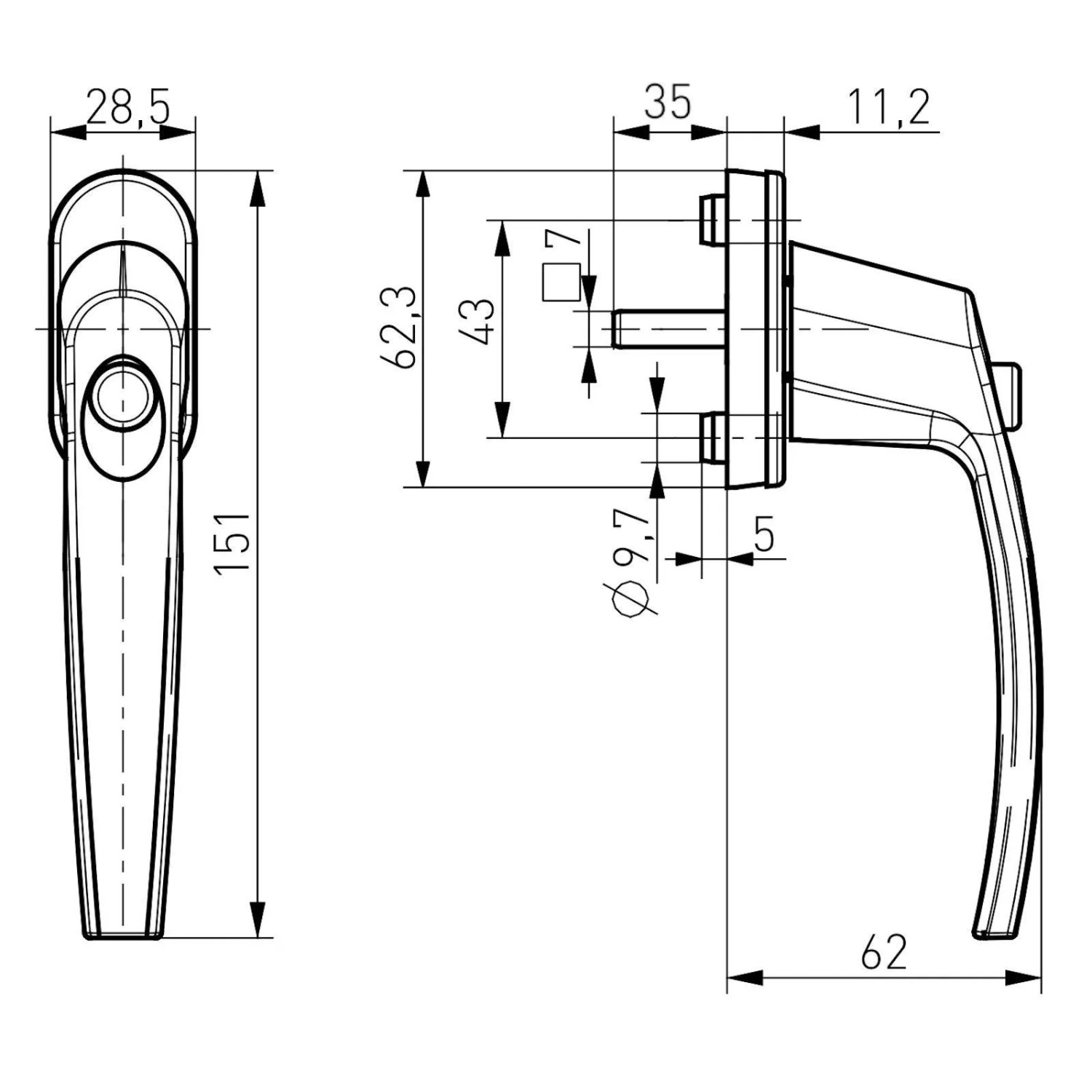 SOTECH Fenstergriff 45 Grad Raster mit Druckknopf 28 x 151 x 62 mm Weiß_3
