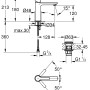 Technische Zeichnung: Grohe Lineare S-Size Waschtischarmatur in Chrom mit Maßangaben.