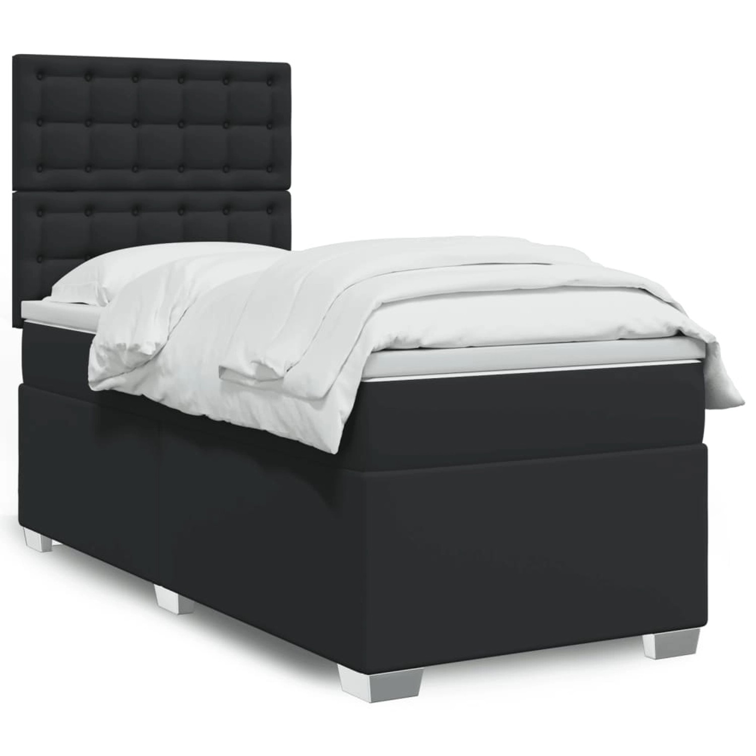 Schwarzes vidaXL Boxspringbett (80x200 cm) mit Kunstleder und Matratze.
