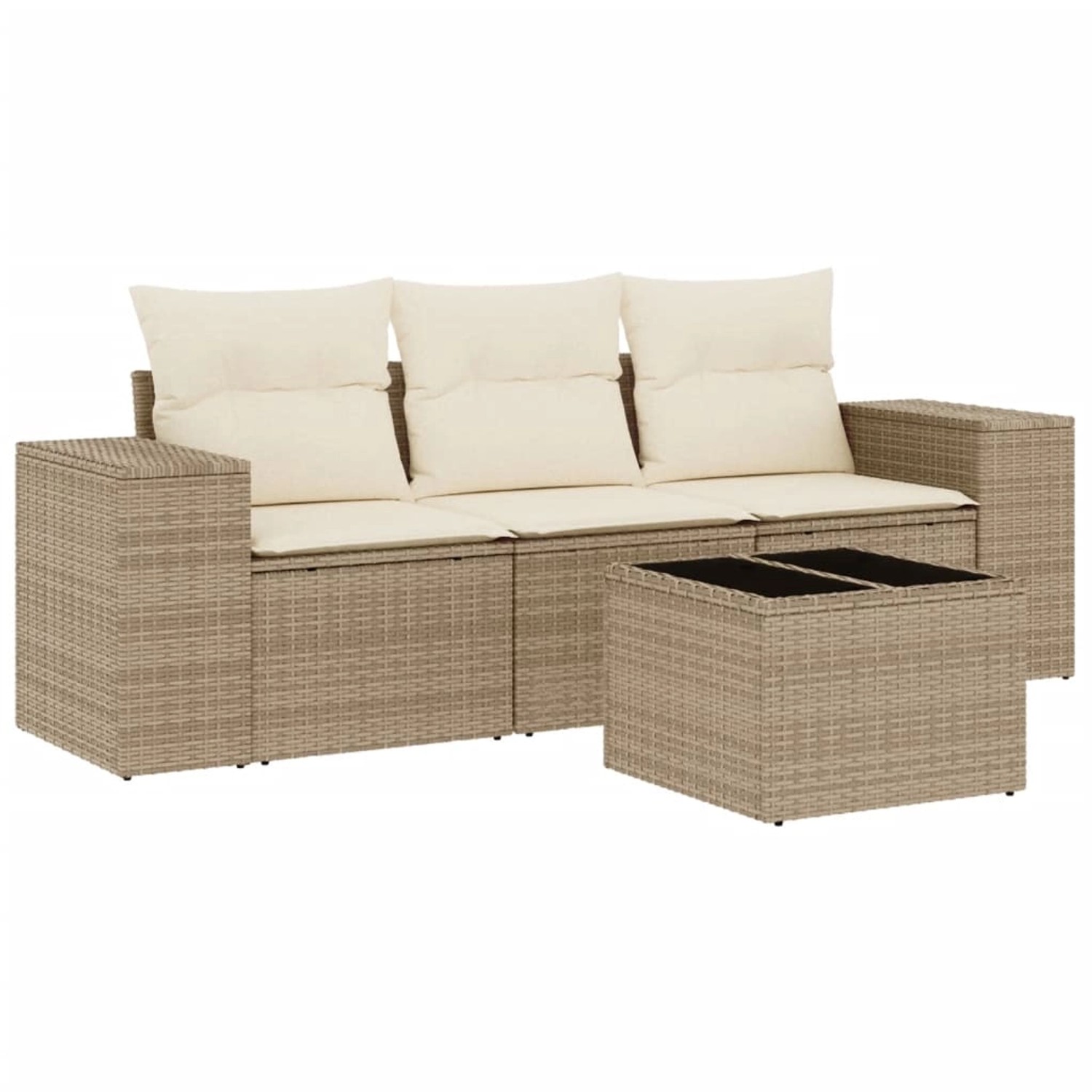 vidaXL 4-Tlg Garten-Sofagarnitur mit Kissen Beige Poly Rattan 3254605 günstig online kaufen