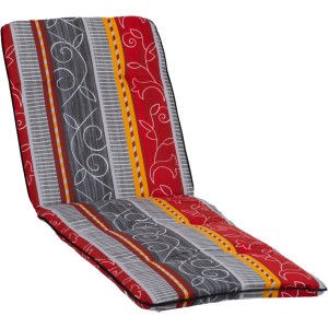 Beo Liegenauflage Emira Ranke, rot-grau gestreift mit Rankenmuster für Gartenliegen.
