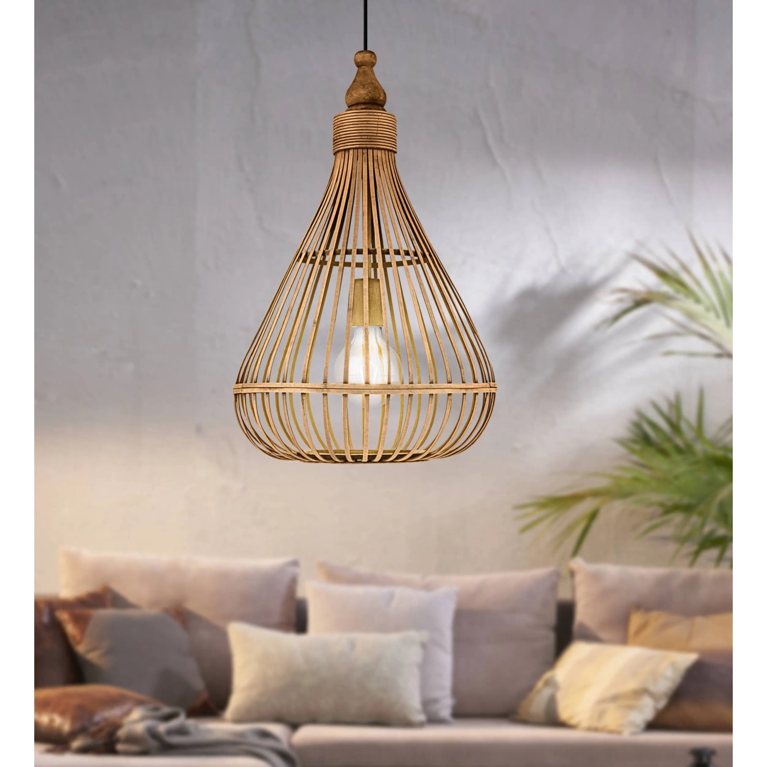 Eglo Amsfield Pendelleuchte aus Bambus, naturfarben, Ø 35 cm. Hängelampe im Boho-Stil für Wohnzimmer und Esszimmer.