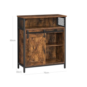 Vasagle Küchenschrank im rustikalen Braun-Schwarz Design mit Schiebetür und offenen Regalen.