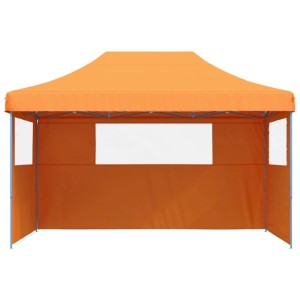 Faltbares, oranges Partyzelt mit 3 Seitenteilen und Fenster für Gartenpartys & Events.