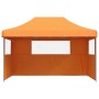 Faltbares, oranges Partyzelt mit 3 Seitenteilen und Fenster für Gartenpartys & Events.