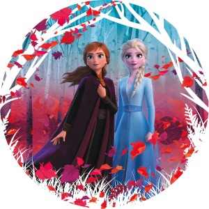Selbstklebende Fototapete Frozen 2: Anna und Elsa im Winterwald, 125x125 cm.
