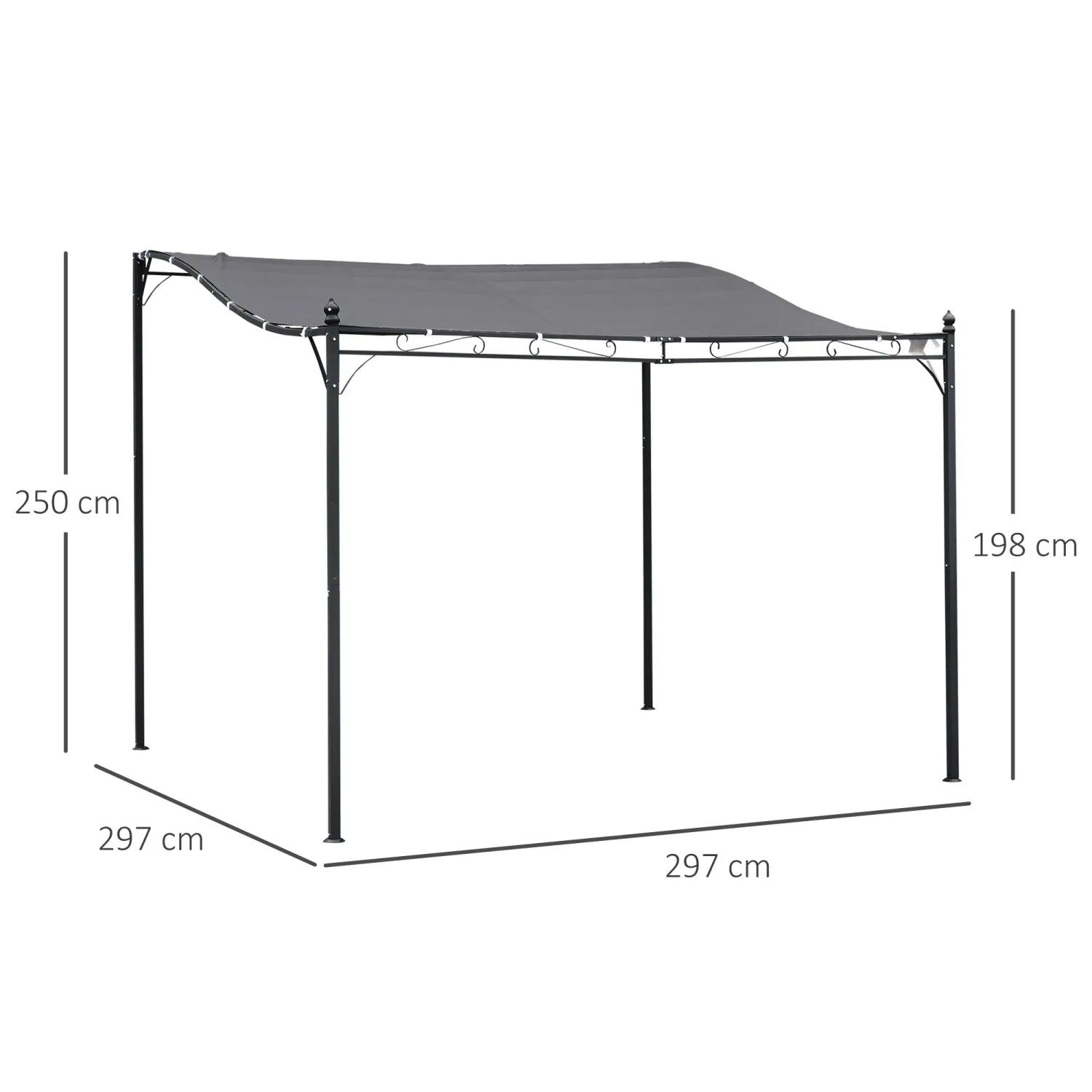 Graue Outsunny Pergola Gazebo aus Metall und Polyester, 297x297 cm. Markise mit geschwungenem Dach.