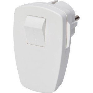Weißer Schutzkontakt-Stecker mit Schalter für Innenräume.