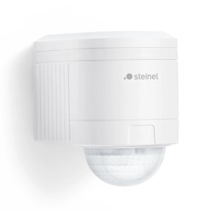Weißer Steinel Bewegungsmelder IS 240 Duo für Wandmontage, 240° Erfassungswinkel.