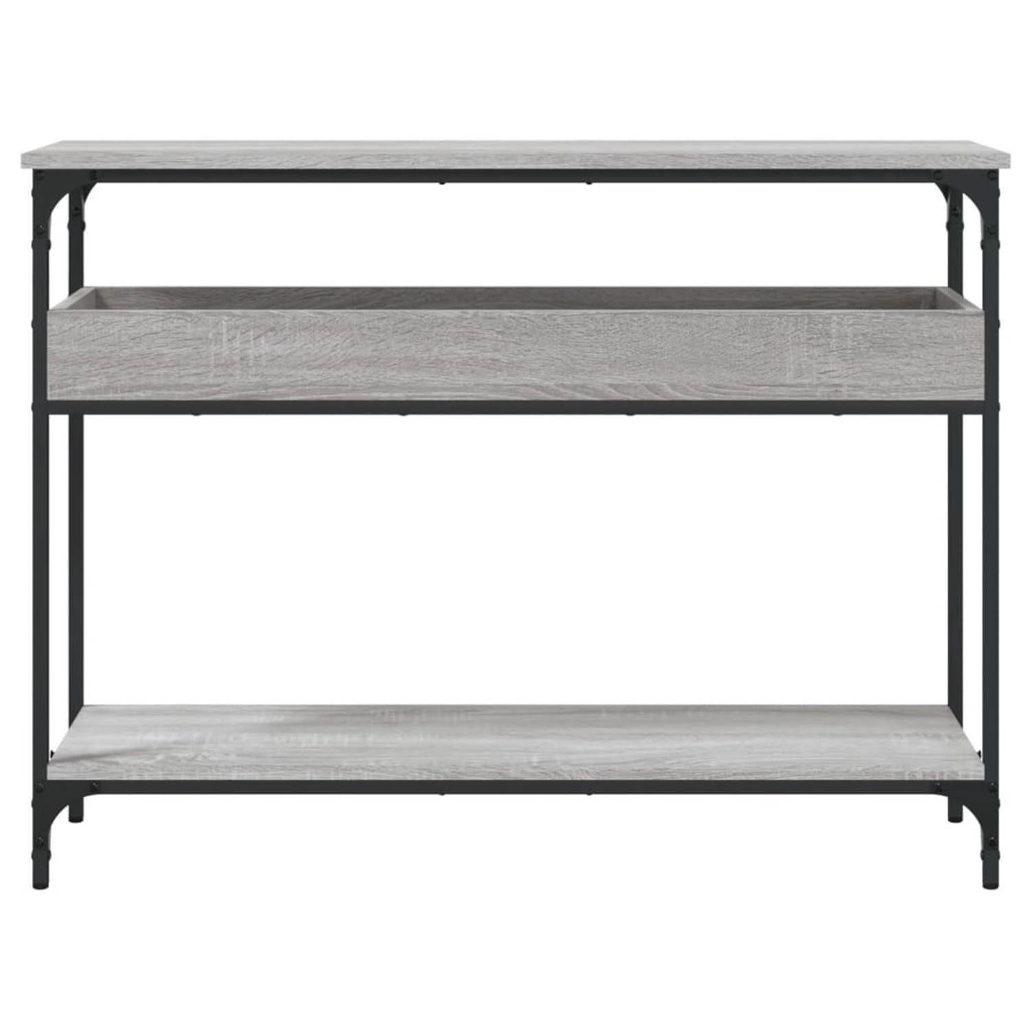 Konsolentisch Grau Sonoma mit Ablagen, 100x29x75cm. Tisch mit Metallrahmen und Holzwerkstoffplatten.