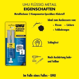 UHU FLÜSSIG METALL Doppelkammerspritze 28g, 2-Komponenten-Epoxidharzklebstoff.
