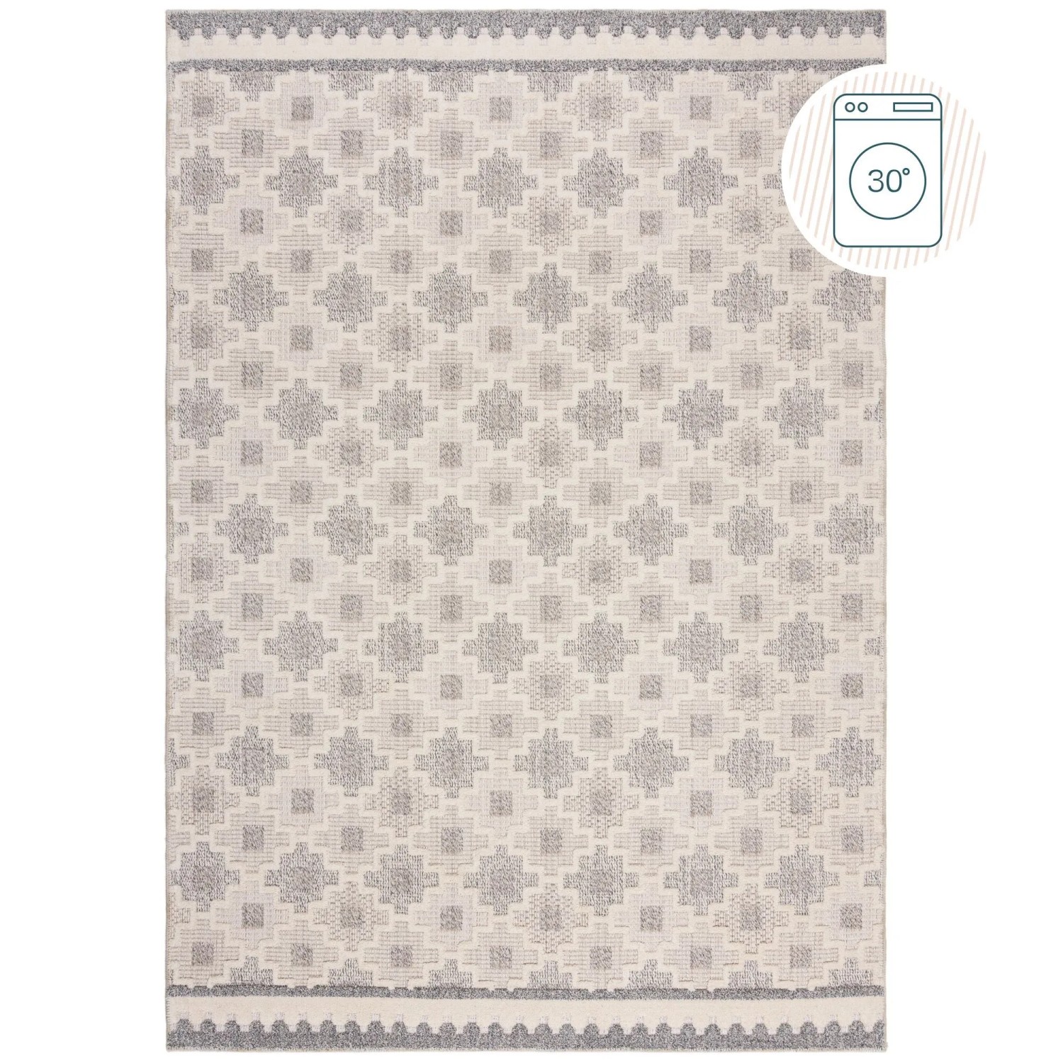 Flair Rugs Kurzflorteppich Grausen Waschbar 116 cm x 170 cm Beige-Grau