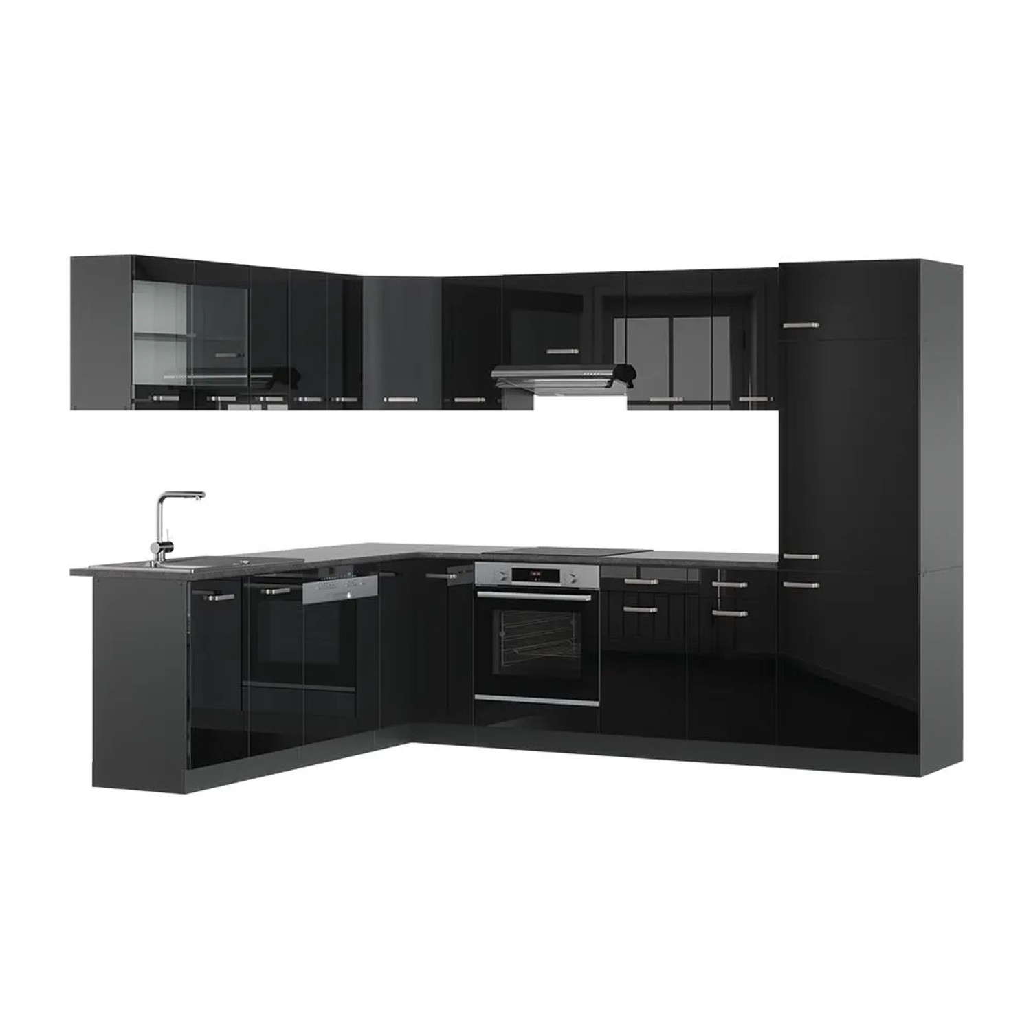 Vicco Eckküche R-Line Schwarz Hochglanz/Anthrazit 287 x 82, AP Anthrazit