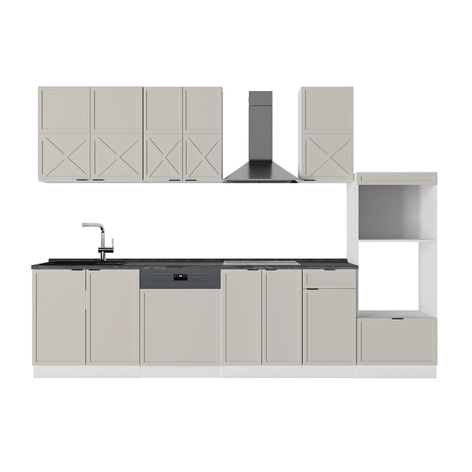 Vicco Fame-Line Küchenzeile GrauBeige/Weiß 300 cm mit HochschrankAP Anthraz günstig online kaufen