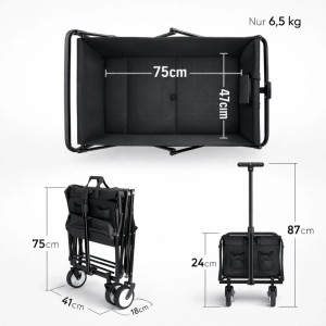 BigDean Bollerwagen Faltbar bis 80kg Schwarz Kompakter Transportwagen Klappbar Handwagen für Camping Einkäufe Garten Festival Ausflüge