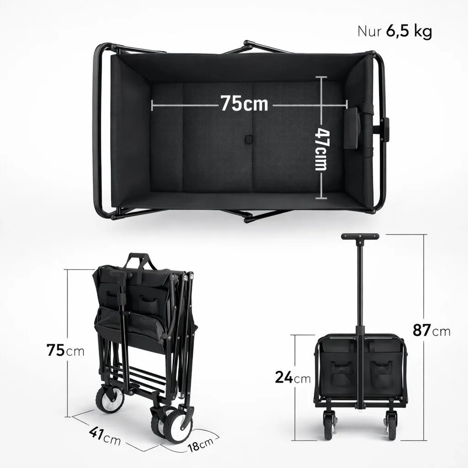 BigDean Bollerwagen Faltbar bis 80kg Schwarz Kompakter Transportwagen Klappbar Handwagen für Camping Einkäufe Garten Festival Ausflüge_3