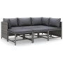 Graues 6-tlg. vidaXL Garten-Lounge-Set aus Rattan mit anthrazitfarbenen Kissen.
