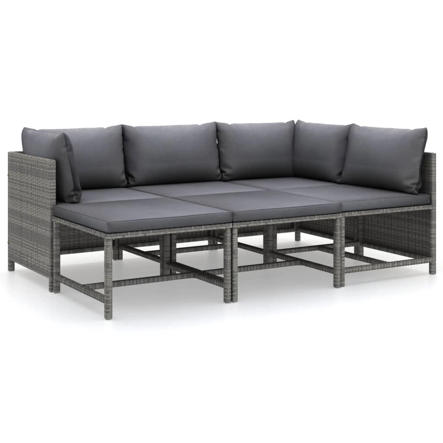 Graues 6-tlg. vidaXL Garten-Lounge-Set aus Rattan mit anthrazitfarbenen Kissen.