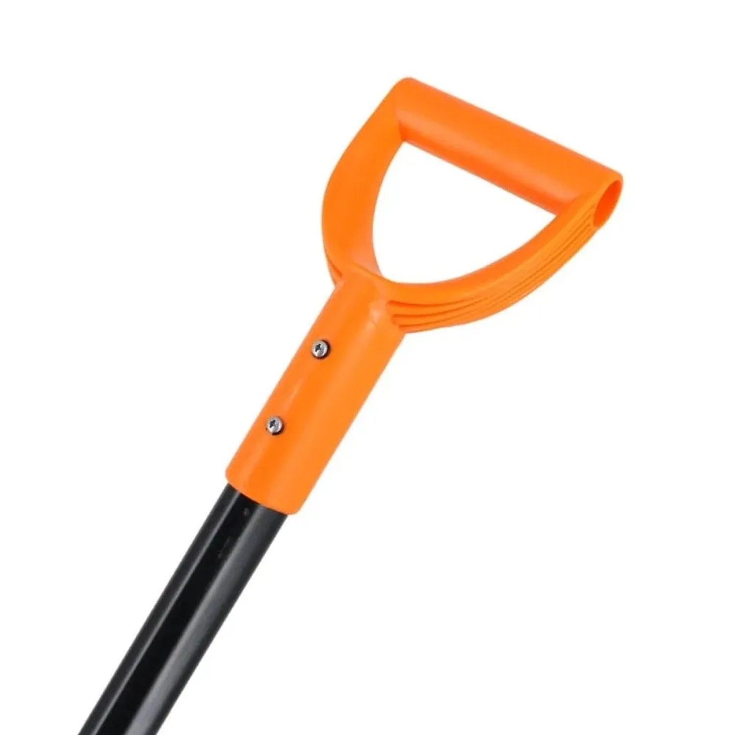 Oranger D-Griff eines Galaflor Spitzspatens aus Stahl für komfortable Gartenarbeit.