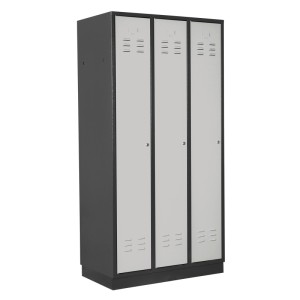 PROREGAL Garderobenschrank Ermine, 3-türig, anthrazitgrau/lichtgrau. Metallschrank für Büro und Werkstatt.