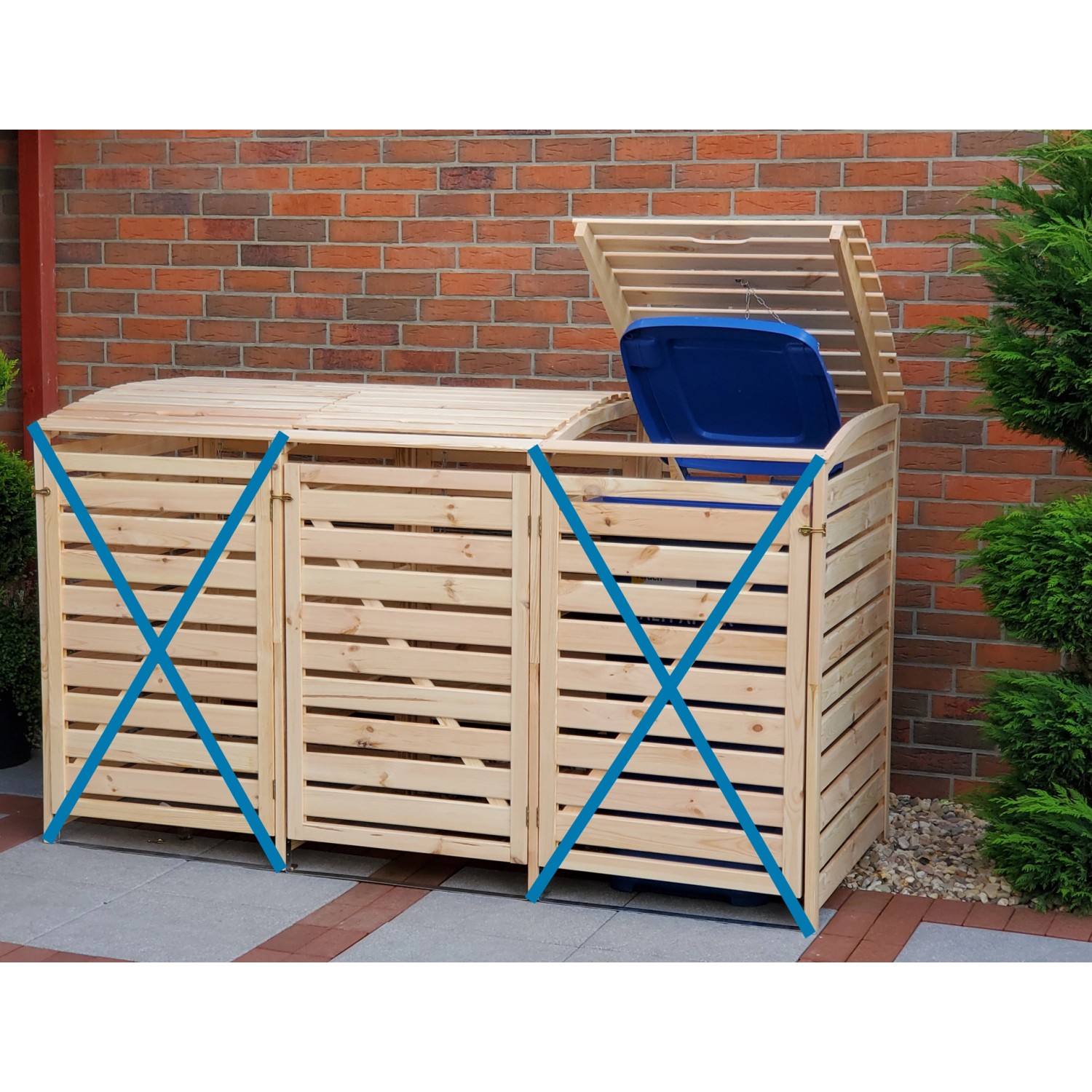 Erweiterung für Mülltonnenbox Vario III aus Kiefernholz, naturbelassen. Für Tonnen bis 240 Liter.