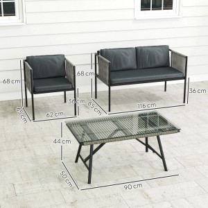 Outsunny Rattan Gartenmöbel-Set Stahl  PE-Rattan 116L x 65B x 68H cm Grau