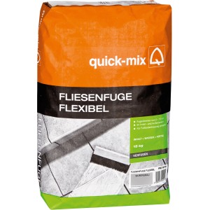 Sack Quick-Mix Fliesenfuge flexibel, silbergrau, 15 kg. Geeignet für Fliesenarbeiten.