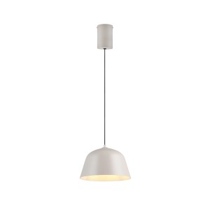 Pendelleuchte Tova warmgrau, minimalistischer Metallschirm, E27 Fassung, ideal für Esstischbeleuchtung.