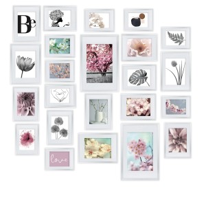 Bomoe Blossom Bilderrahmen Set, 24 weiße Kunststoffrahmen für Fotos, Kunstdrucke und Collagen.