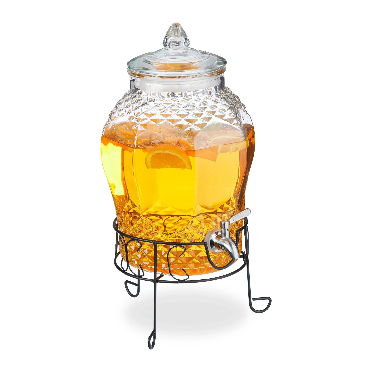 Relaxdays Getränkespender Glas Edelstahl Eisen Transparent mit Ständer 8 L 47 x 25 x 32 cm 3,4 kg
