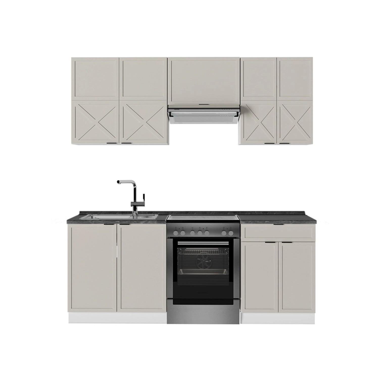 Vicco Fame-Line Küchenzeile GrauBeige/Weiß 200 cm AP Anthrazit günstig online kaufen
