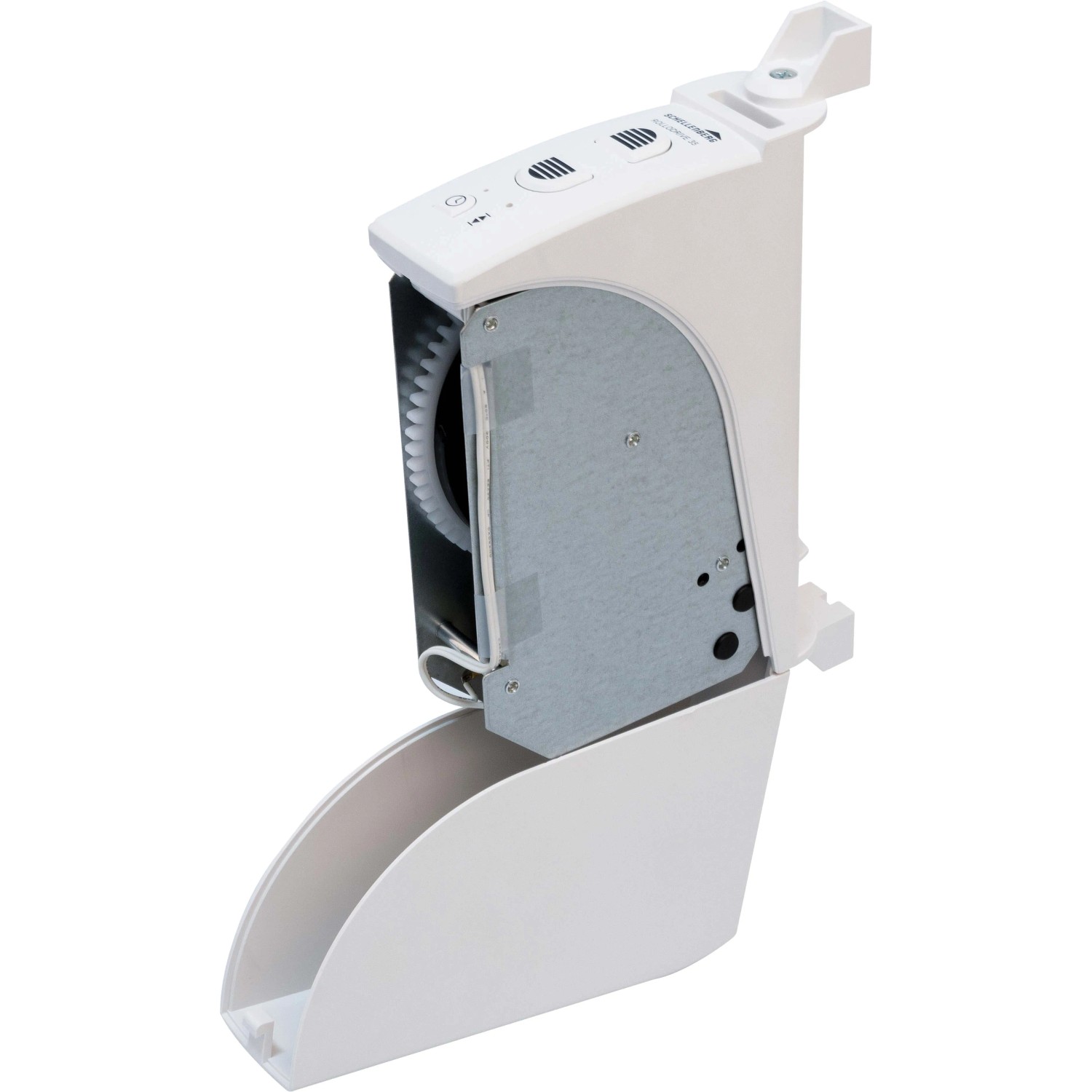 Schellenberg RolloDrive 35 Rollladenantrieb, motorisierter Gurtwickler in Weiß.