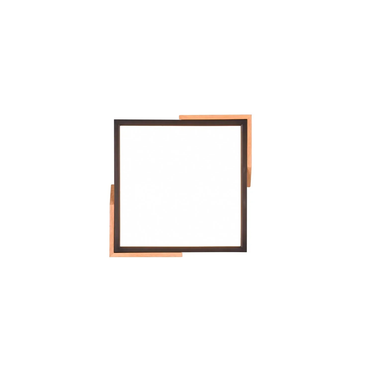 Quadratische, schwarze LED-Deckenleuchte Meta mit Holz-Akzenten, 31,5x31,5 cm.