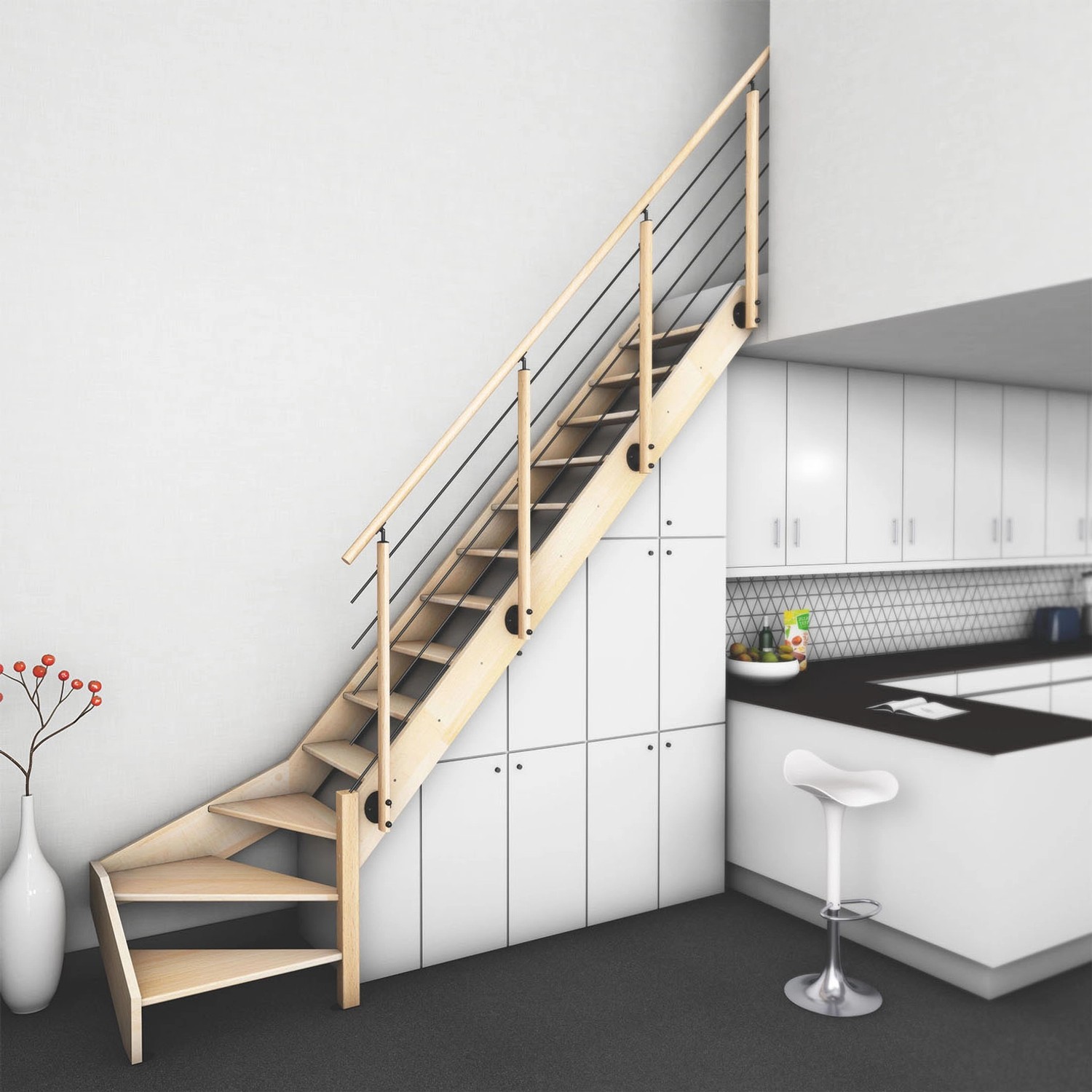 Kordo Treppe 1/4 Gewendelt Rechts Buche Geländer Nostra
