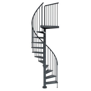 Anthrazitfarbene Dolle Außenspindeltreppe Gardenspin, Ø 125 cm, mit 11 Stufen.