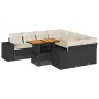 Schwarze 9-tlg. vidaXL Garten-Sofagarnitur aus Poly Rattan mit cremeweißen Kissen und höhenverstellbarem Tisch.