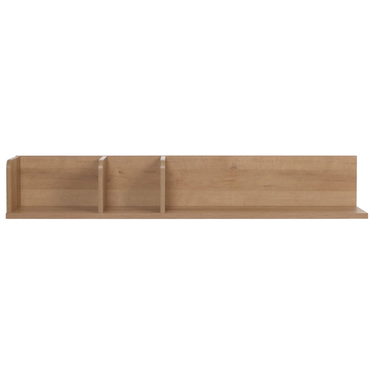 Naturfarbenes MCW Wandregal M48 aus Mangoholz mit drei Fächern.