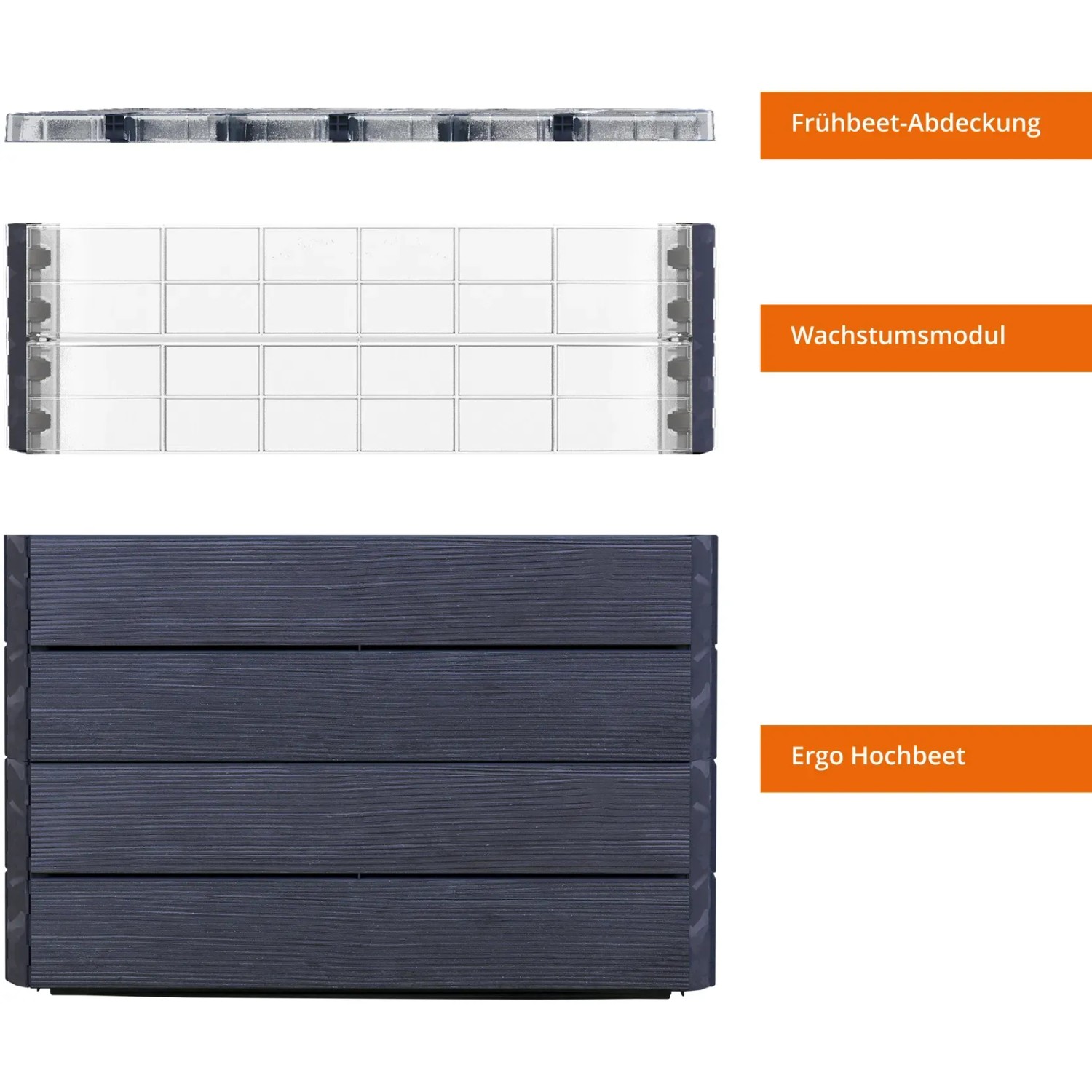 Garantia Hochbeet-System Turbo Plus L Ergo Quadro 80x80x80 cm Wood, bestehend aus Hochbeet, Wachstumsmodul und Frühbeetabdeckung.