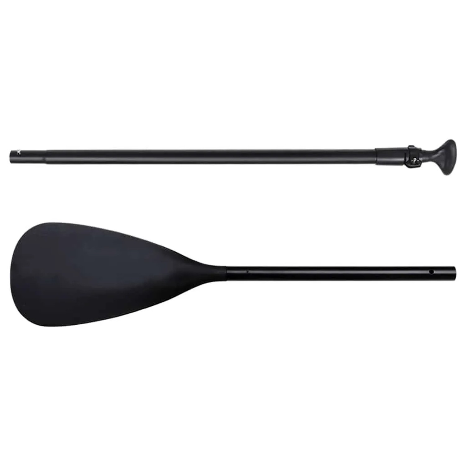 Schwarzes, zerlegbares Paddel für SUP-Board. Griff und Blatt für Wassersport.