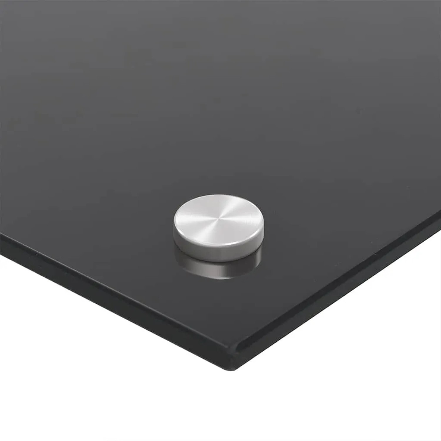 Schwarze vidaXL Küchenrückwand aus Hartglas (90x60 cm) mit silberfarbener Halterung.