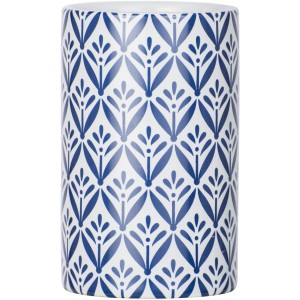 Blauer Wenko Zahnputzbecher Lorca aus Keramik mit mediterranem Muster.