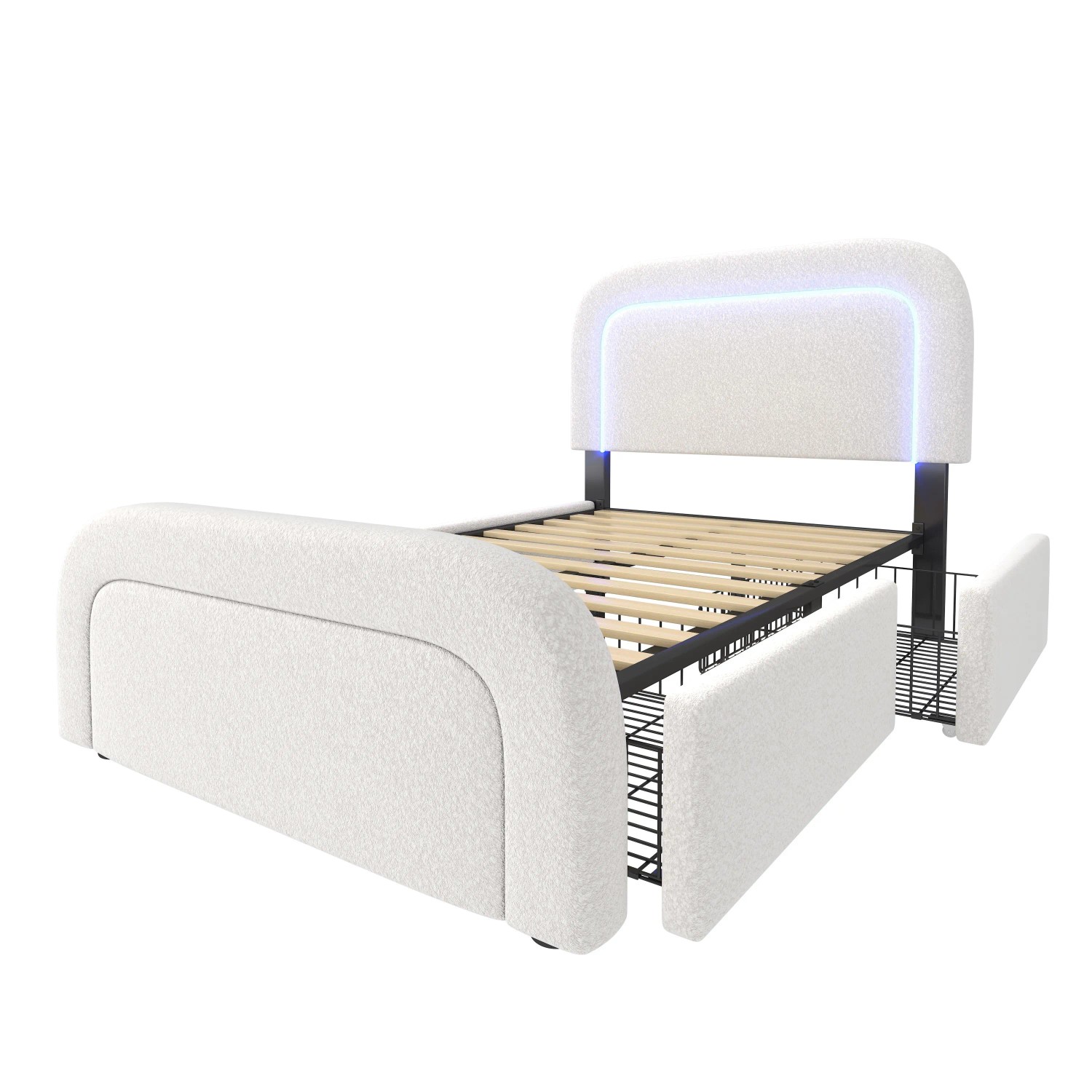 Merax Polsterbett 90x200cm LED USB-C Schubladen Weiß