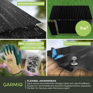 Garmio Profilblech Set, 12 Stück, verzinkt, schwarz, inkl. Schrauben und Handschuhe.
