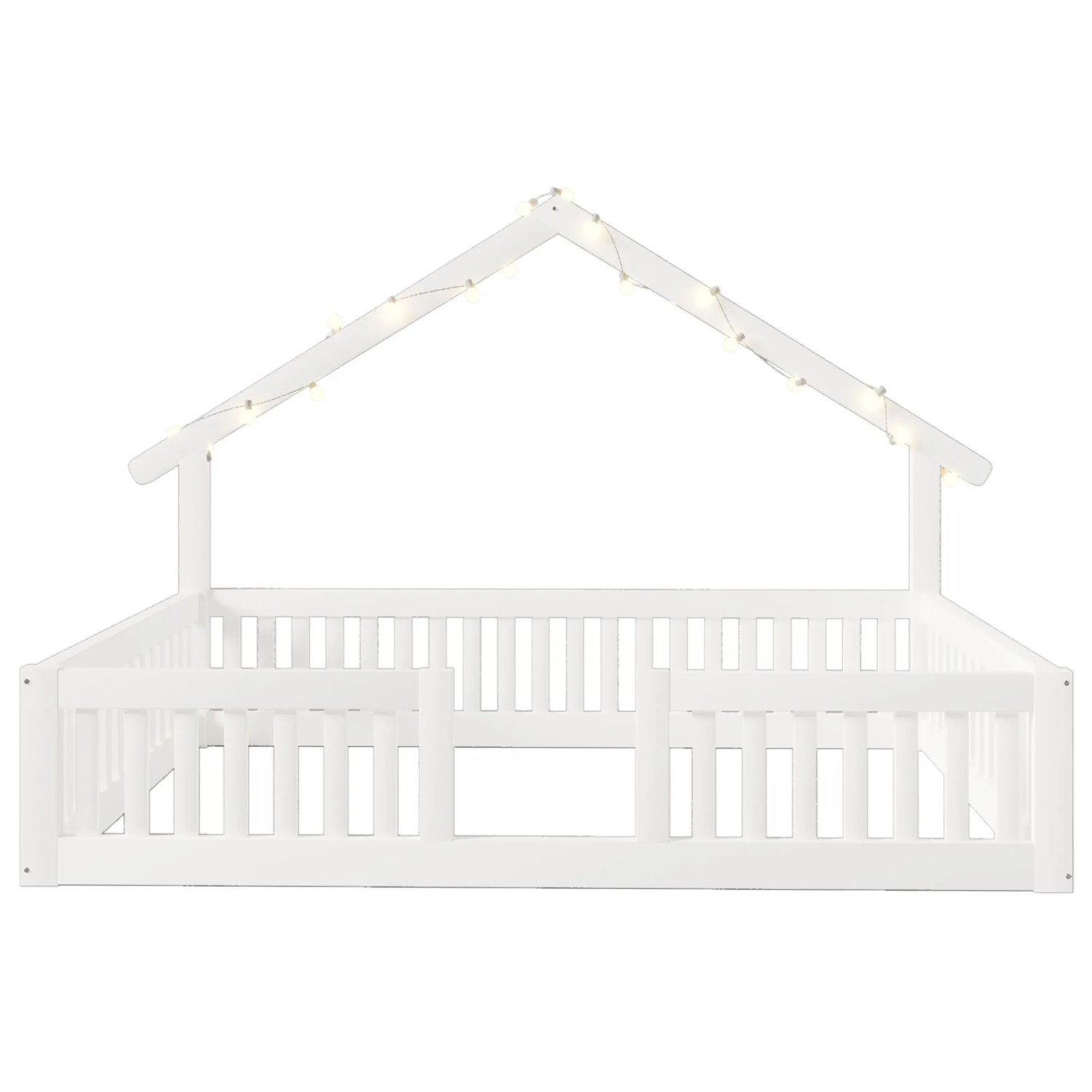 Merax Holz Hausbett 90x200 cm Mit Rausfallschutz Sicherheitsgitter LED Weiß