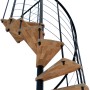 Minka Spindeltreppe Venezia Smart Buche Schwarz, spiralförmige Innentreppe mit Holzstufen und schwarzem Geländer.