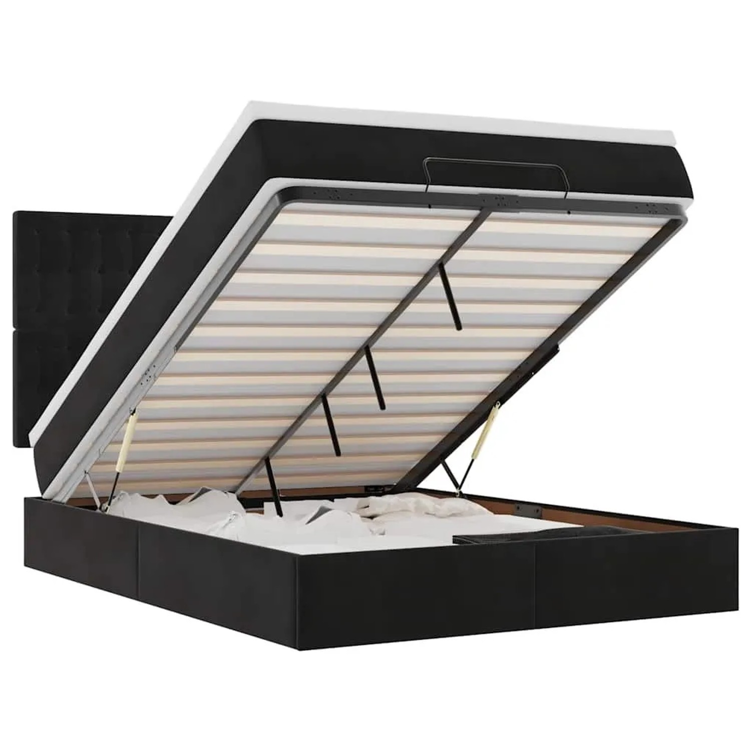 vidaXL Ottoman-Bett mit Matratzen & LEDs Schwarz 140x190 cm Samt 3314464